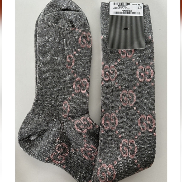 Gucci GG monogram socks in Silver with Pink Lame' GG - Picture 1 of 4